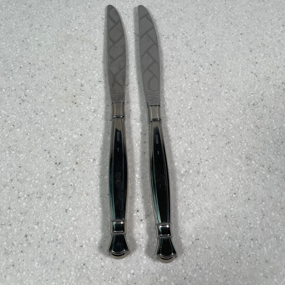 Oneida Act II Stainless Steel Dinner Knives Set of 2‎ Braided Blade USA Flatware